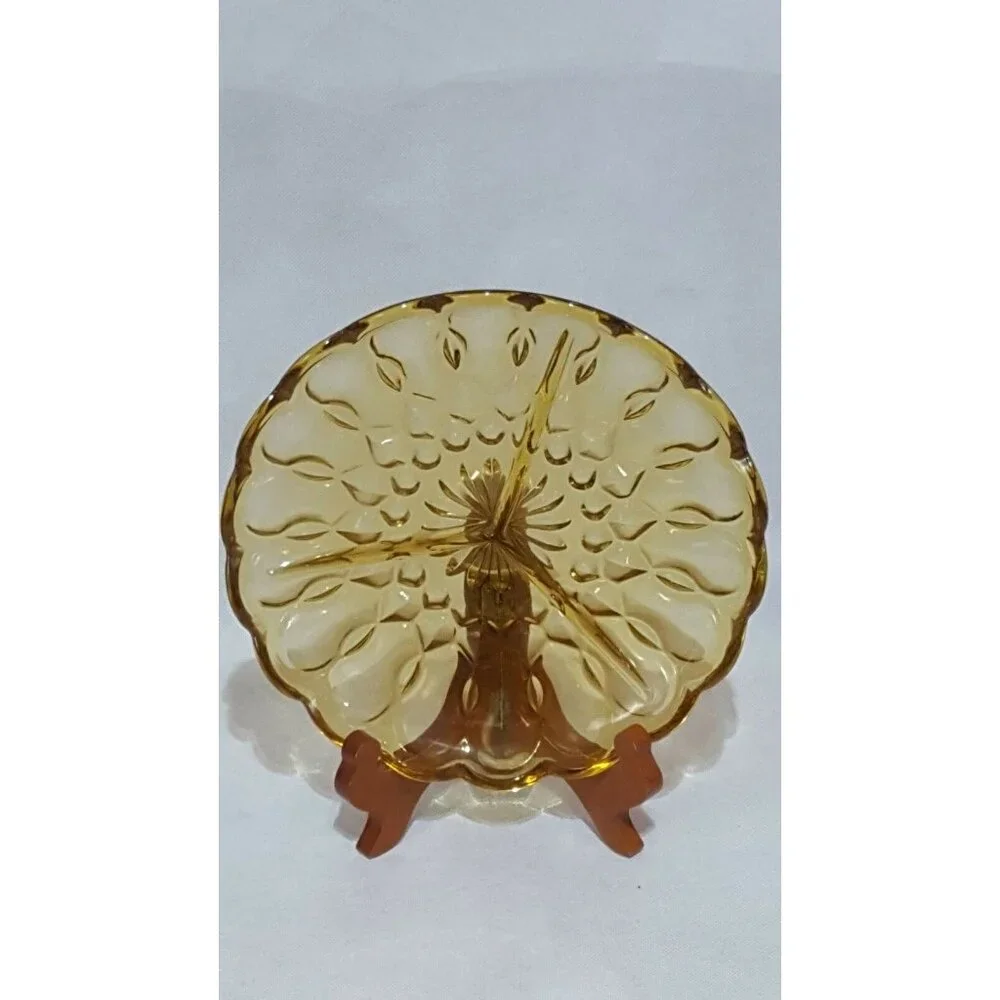 Vtg Anchor‎ Hocking FAIRFIELD Divided Amber Glass Serving Dish 8.5